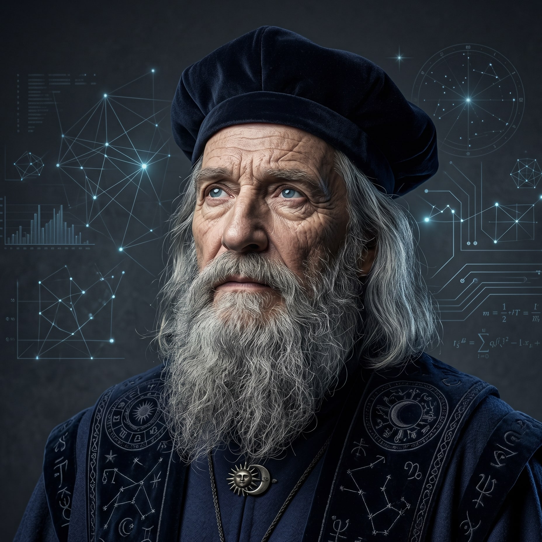 Nostradamus in an AI-generated portrait representing an iPulse AI research persona