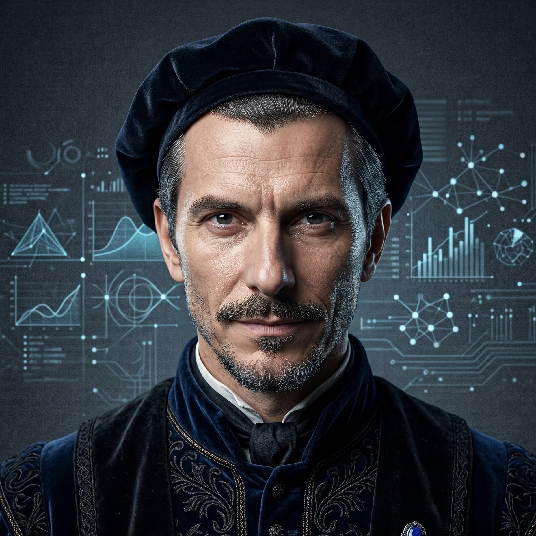 Machiavelli in an AI-generated portrait representing an iPulse AI research persona