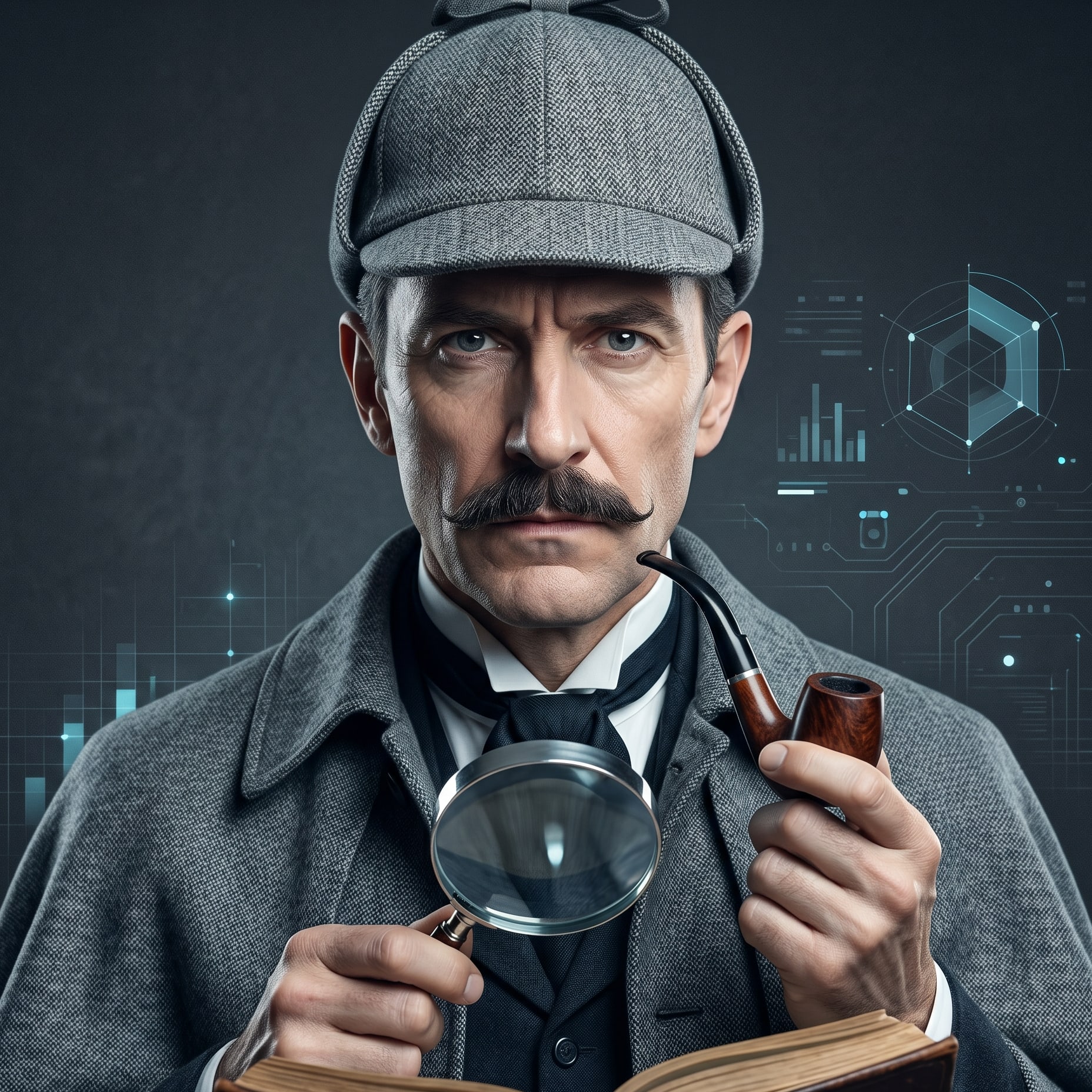Sherlock Holmes in an AI-generated portrait representing an iPulse AI research persona
