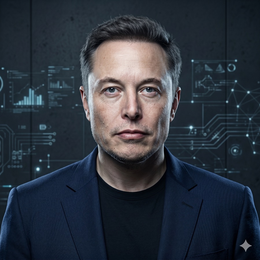 Elon Musk AI analyst persona portrait