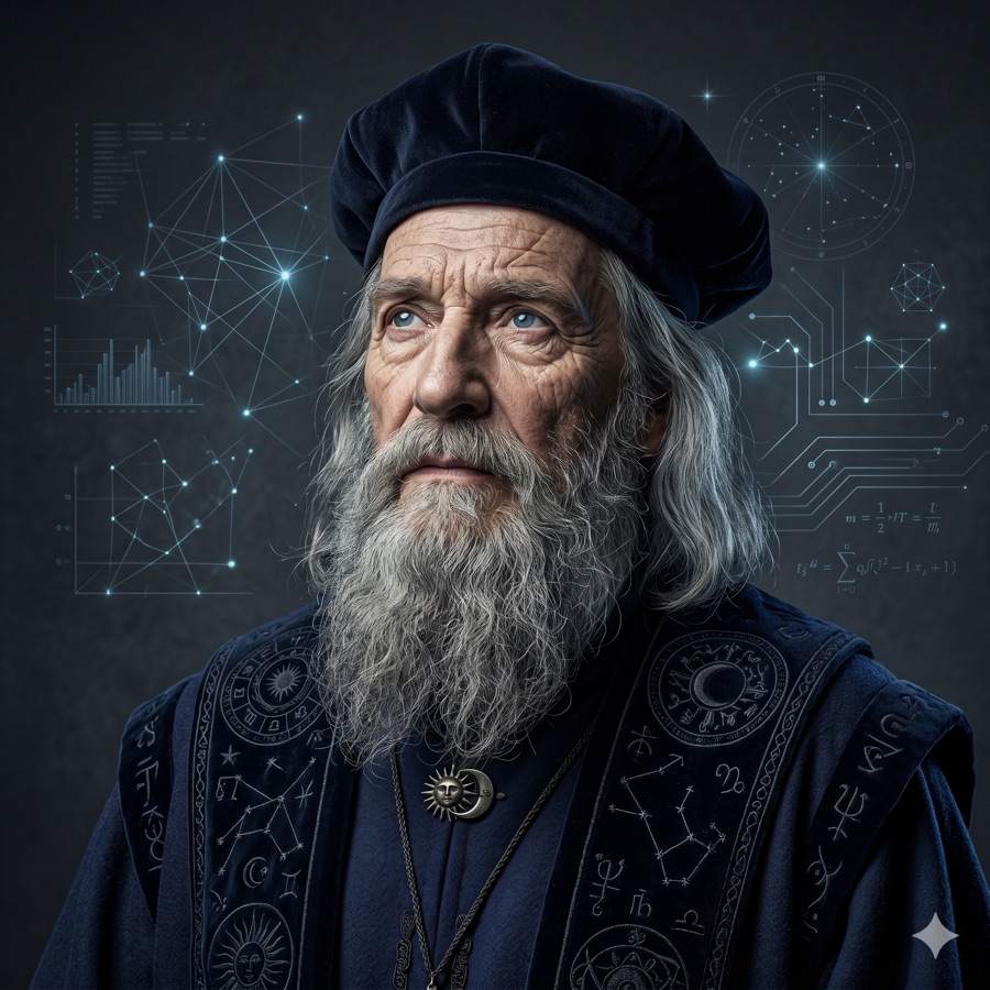 Nostradamus AI analyst persona portrait