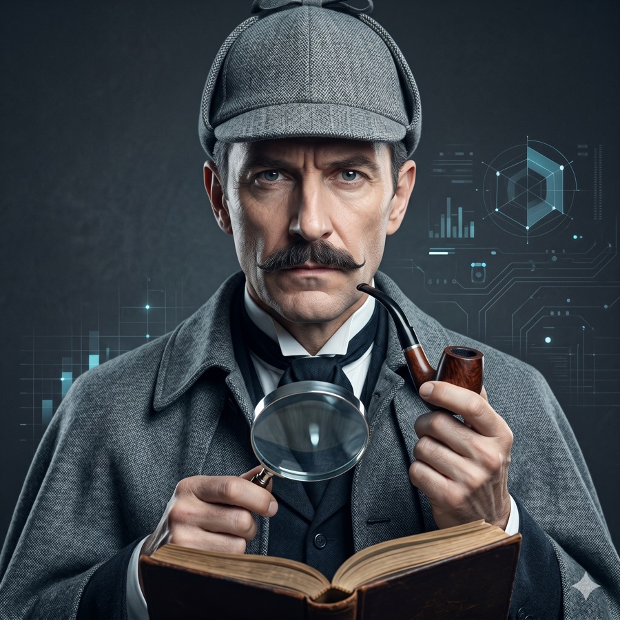 Sherlock Holmes AI analyst persona portrait