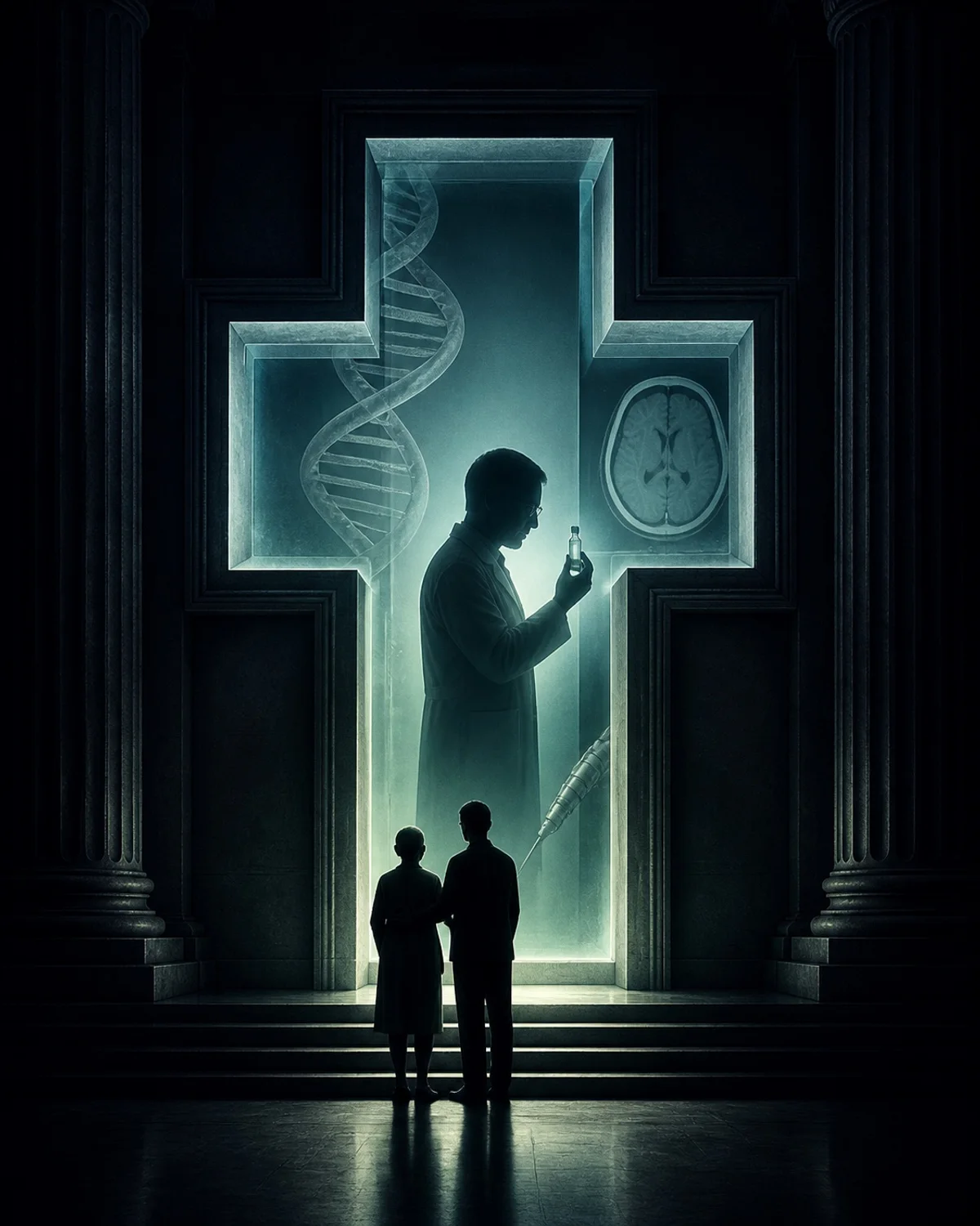 A monumental clinical cross unites pharmaceutical, biotechnology, diagnostics, medical-device, and patient-care research.