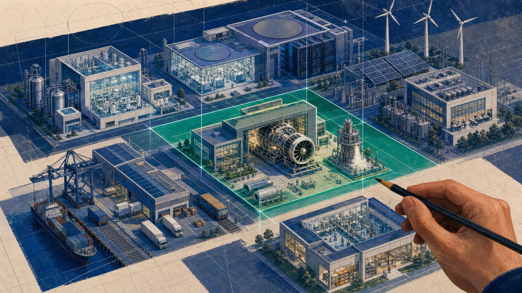 Six operating industries compared on an analyst grid with aerospace selected.