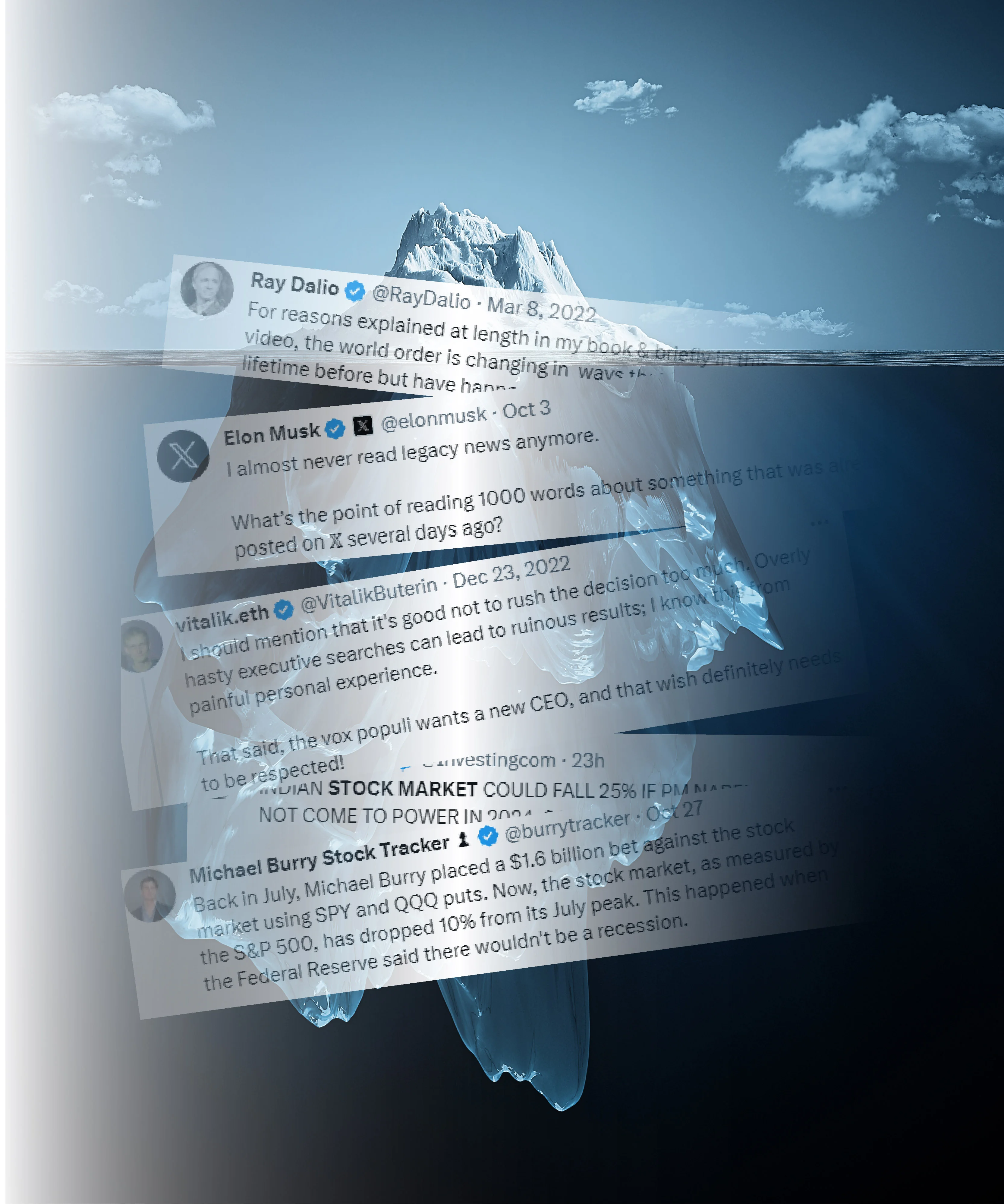 Iceberg representing the depth of data iPulse AI analyses for financial forecasts